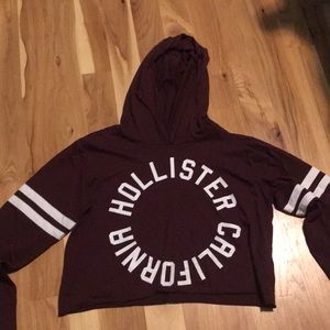 Maroon and white cropped hoodie from Hollister.